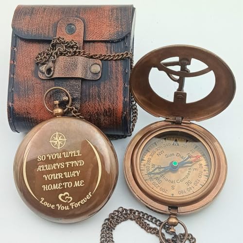 Personalized Brass Sundial Compass - Engraved Gift for Men, 3 Inch