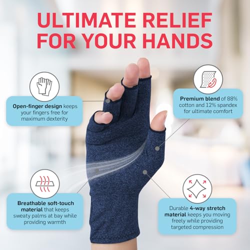 Dr. Arthritis Open-Finger Compression Gloves for Women & Men, Medium Navy