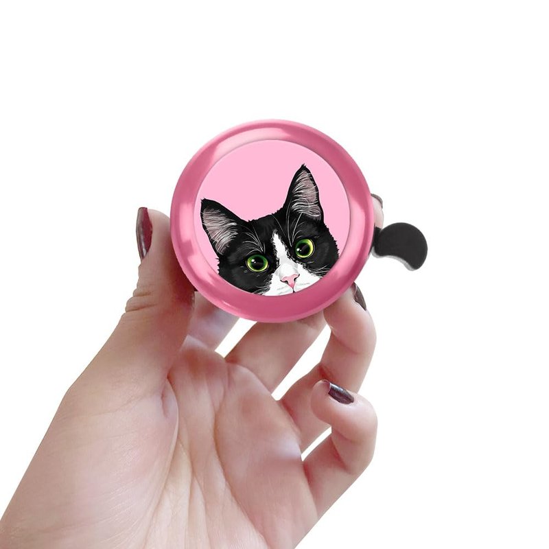 WIRESTER Pink Aluminum Round Bike Bell, Classic Ring Bicycle Bell, Bike Accessories Bell Ring for Adults Kids Girls Boys - Black White Tuxedo Cat