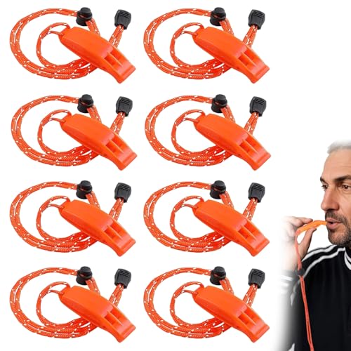 Gyinere 8 Pack Coast Guard Approved Marine Safety Whistles with Lanyards