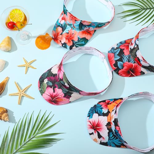 Glitopper Tropical Visor Hat Unisex Adjustable Hibiscus Top 4 Pack