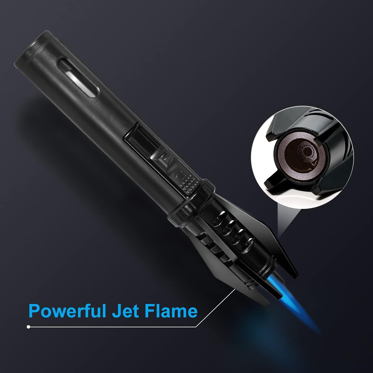 Camping Mini Torch Lighter EDC Windproof Small Lighters with Visual Window Refillable Gas Pocket Tactical Jet Flame for Hiking Survival Kitchen Grill Fireplace Home Candle BBQ, 5" (Without Butane)