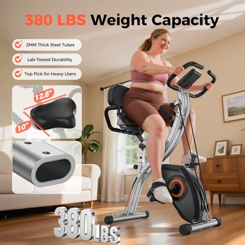Folding Exercise Bike 5-in-1 - Black-Silver | 380 LBS Capacity, Magnetic Resistance