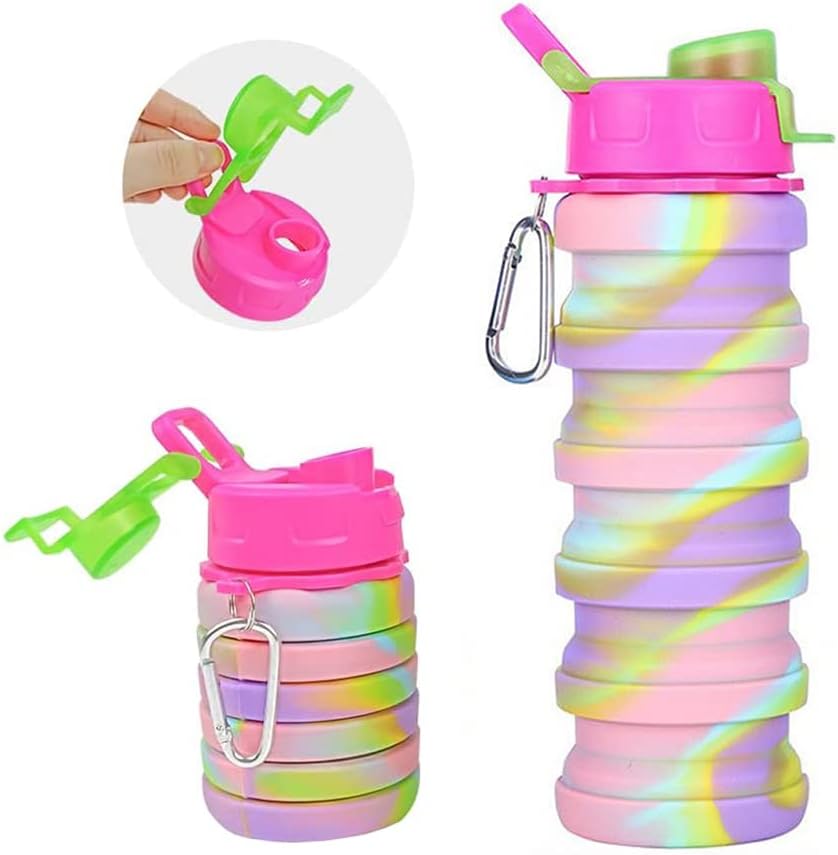 Skiennix Collapsible Water Bottles - 2 Pack Silicone Design with Carabiner | 500ml Portable for Travel & Camping (Black & Blue)