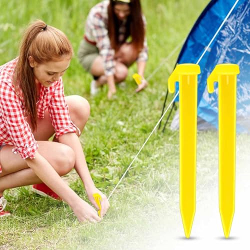 10 Pack Heavy Duty Plastic Tent Stakes - Yellow Camping & Garden Pegs