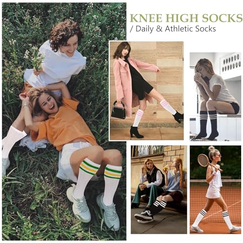 Knee High Socks for Women - Striped Athletic Soccer Socks - One Size Red White & White Red