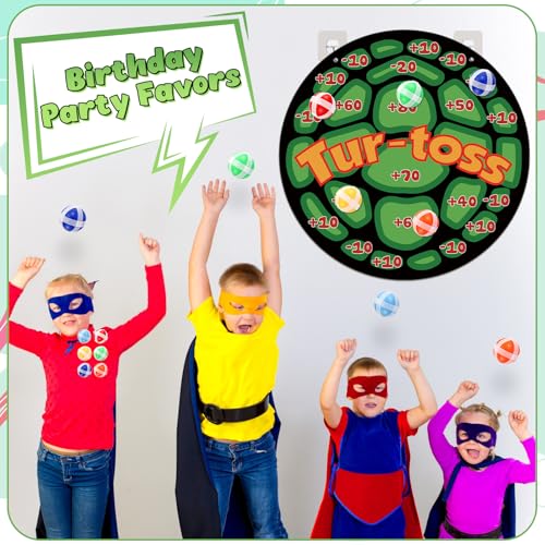 Poen Turtle Toss Party Game Set - Foldable Dart Board with 18 Sticky Balls