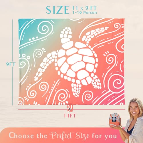 WEKAPO 11x9 Ft Beach Blanket Waterproof Sandproof Oversized Sea Turtle