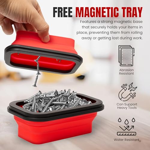 Tool Roll Bag Organizer with Magnetic Plate ? Heavy Duty Polyester, Ideal Gifts For Men, Portable Tool Roll Up Bag with 5 Large Pouches & 4 Tool Strap ? Black (26 Inches)