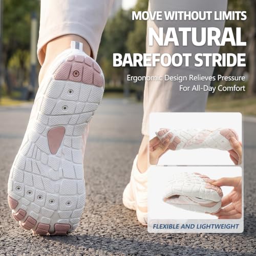 Barefoot Water Shoes for Hiking & Running - White, 8 Women/6.5 Men