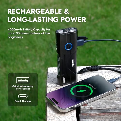 WARSUN X608S Rechargeable Flashlight 2600 Lumens, Super Bright LED Work Light with Magnetic Base, Pocket Clip, and Lanyard, Long-Lasting High Lumen Flashlight for Camping, Emergency, Home Use
