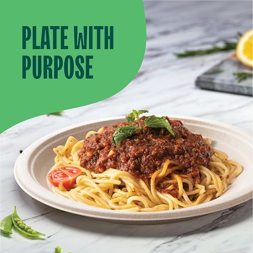 Stack Man 10 Inch Deep Dish Compostable Plates 125-Pack - Heavy Duty Eco-Friendly Tableware