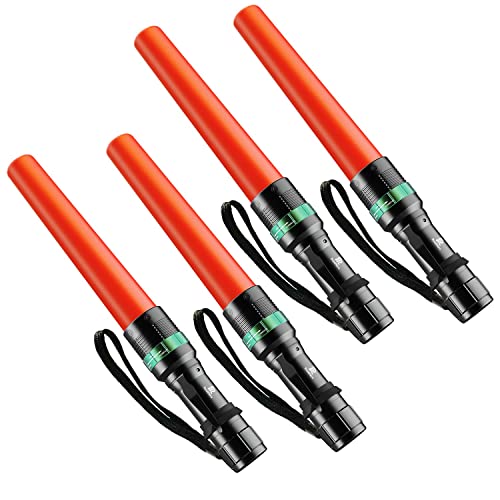 RoadHero 4 Pack Traffic Wand, 11 Inch Flashlight Led Traffic Control Baton, Small Orange Safety Wands, Air Marshaling Wand with 5 Flashing Modes, Night Signal Light for Airport, Parking Directing
