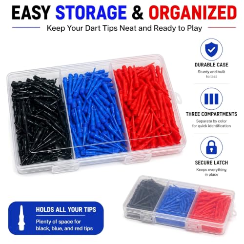 300-Pack 2BA Soft Dart Tips - Durable POM Plastic, 3 Colors