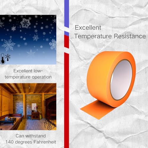 2 inch Orange Painters Tape,Wide Masking Washi Tape Bright Colours Easy to Remove Doesn't Seep Out Used for Marking Areas Covering Walls Tile Seam Getting Clean Crisp Lines 55 Yards