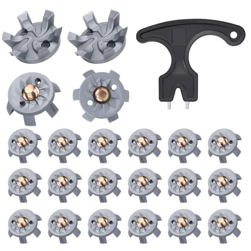 Grey 31 PCS Golf Shoe Spikes Replacement Set with Spanner - Metal Thread 6mm