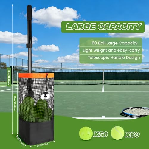 Tennis Ball Hopper & Pickleball Picker Upper - 60 Ball Capacity