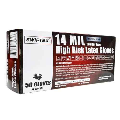 Heavy Duty Thick Latex Gloves, 14mil, Blue, Industrial, Powder Free, 12" Length, Textured, Multi-Purpose, Box of 50