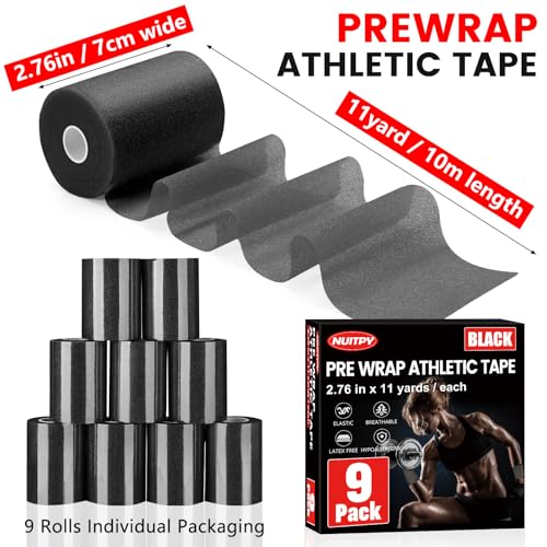 Black Pre Wrap Athletic Tape - 9 Pack, 2.76 Inch x 11 Yards