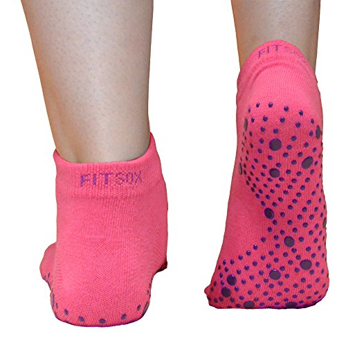 Anti-Slip Grip Socks for Yoga, Dance, Martial Arts - Pink/Purple, Size 8-10