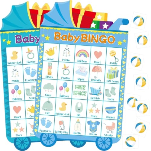 Baby Shower Bingo Game for 24 Guests - Boy Theme - 5 x 7 Inches