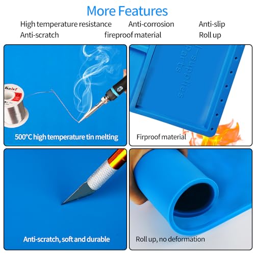 Kaisi Large Soldering Mat Heat Resistant,Silicone work mat,Magnetic solder mat,Electronic Solder Pad with Anti Static Wrist Strap for Soldering Station,Phone,Laptop,Tablet,Watch Repair(Blue)