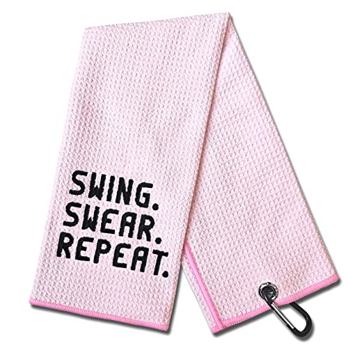Pink Golf Towel with Carabiner - Microfiber Swing Repeat Tee Accessory