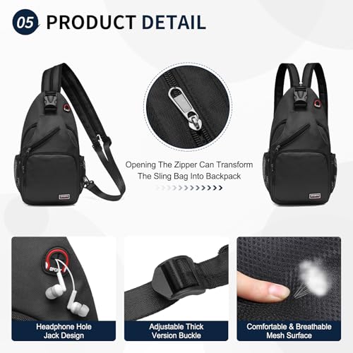 Small Convertible Sling Bag for Women Men - Fits 7.9 and 11 Inch Tablets, Black