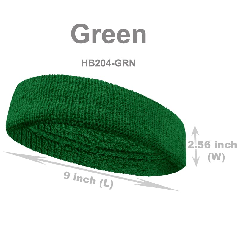 Extra Thick Long Cotton Sweatband - Green, 9 Inch