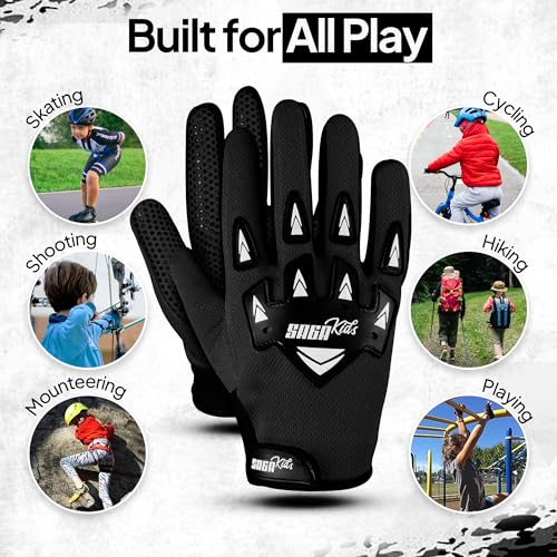 Kids Motocross Gloves SAGA SPORTS Black Small 4-6 Years - Antislip Dirt Bike Gloves for Kids