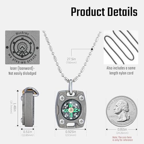 MecArmy CMP2-Titanium Mini Compass Waterproof Keychain & Necklace Gift
