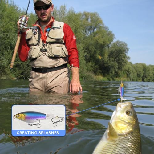 Top Water Fishing Lures with 3D Eyes - 5pcs Bass Bait