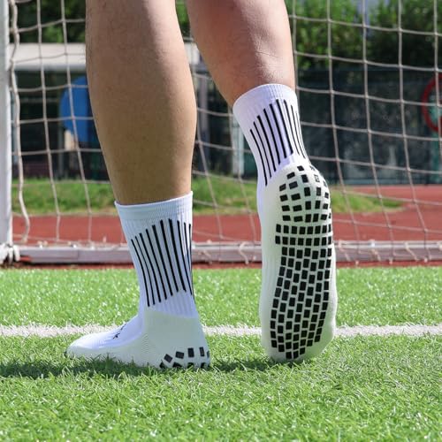Grip Socks for Soccer & Trampoline - Anti-Slip Performance Socks, White, One Size - 4-Pack