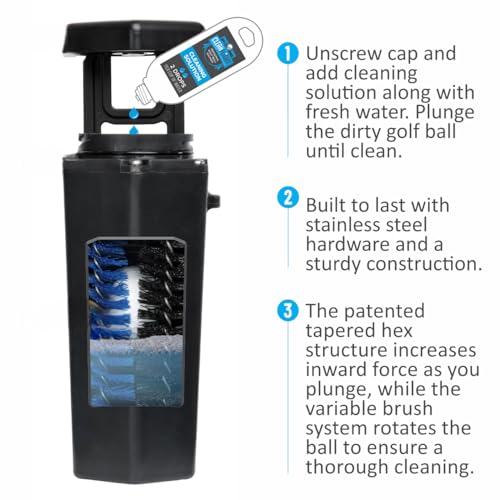 Portable Golf Ball Washer - Cleaner for Golf Bag or Cart - Black