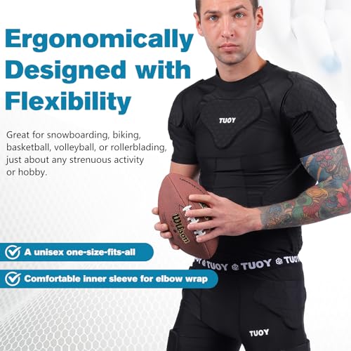 Men's Padded Compression Shirt with Chest Ribs Shoulder Back Pads - Medium dlblack