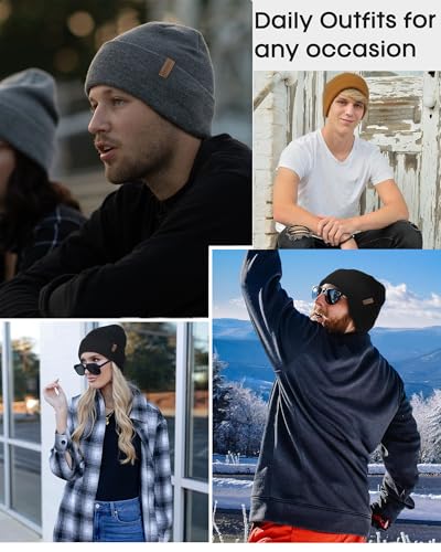 Thick Double Knit Cuffed Beanie - Black Winter Skull Cap