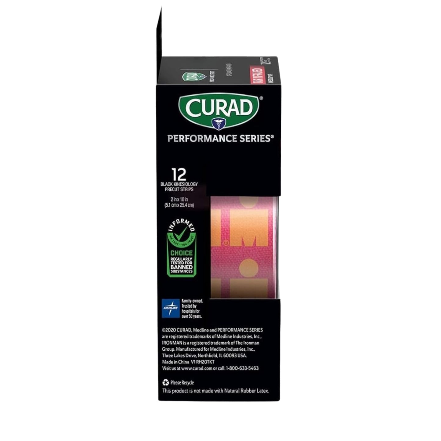 CURAD Performance Series Pre-Cut Elastic Kinesiology Tape, 2" x 10", 20 Count