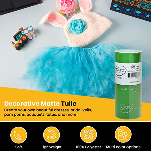 Decorative Matte Tulle Fabric - Green, 6 Inch x 25 Yards, Pack of 1