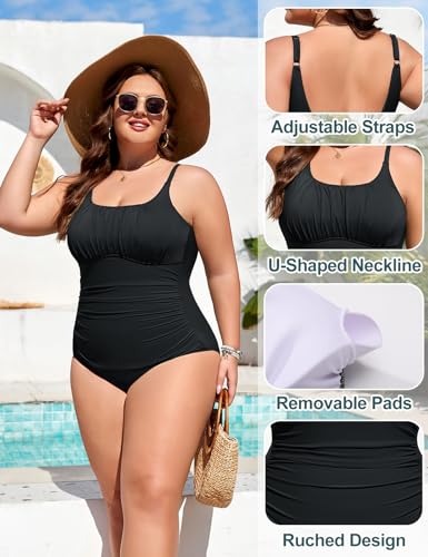 Plus Size tummy control one-piece swimsuit for women