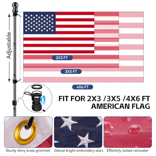 American Flag with Pole Kit 3x5 ft – 5ft Heavy-Duty Stainless/Aluminum Flagpole, No-Tangle Bracket