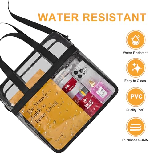 Clear Tote Bag for Stadium Events - Black 12x6x12 Gym Tote