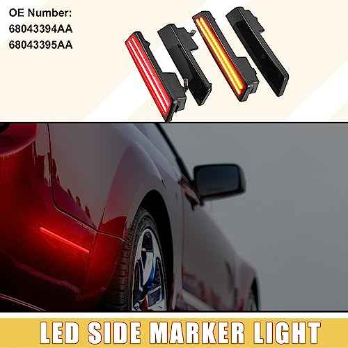 LED Side Marker Light 68043394AA Front Rear Turn Signal Lights Fender Sidemarker Lamps for Dodge Challenger Black Lens Amber Red LED Light 2 Pair