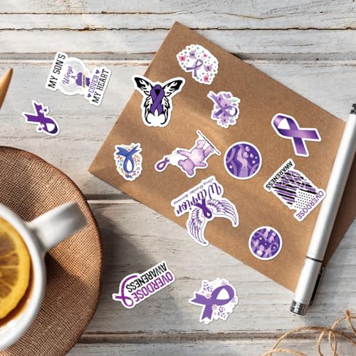 Overdose Awareness Purple Ribbon Stickers Pack Vinyl Inspirational Empowerment Quote Decals 50Pcs Mental Health Endometriosis Support for Laptop Water Bottles Teens Adults