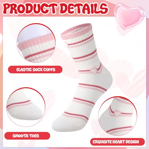 Kids Girls Crew Athletic Socks - 5 Pairs, Pink & White, Ages 9-12