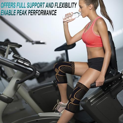 Copper Knee Brace Compression Sleeve Support - 2 Pack