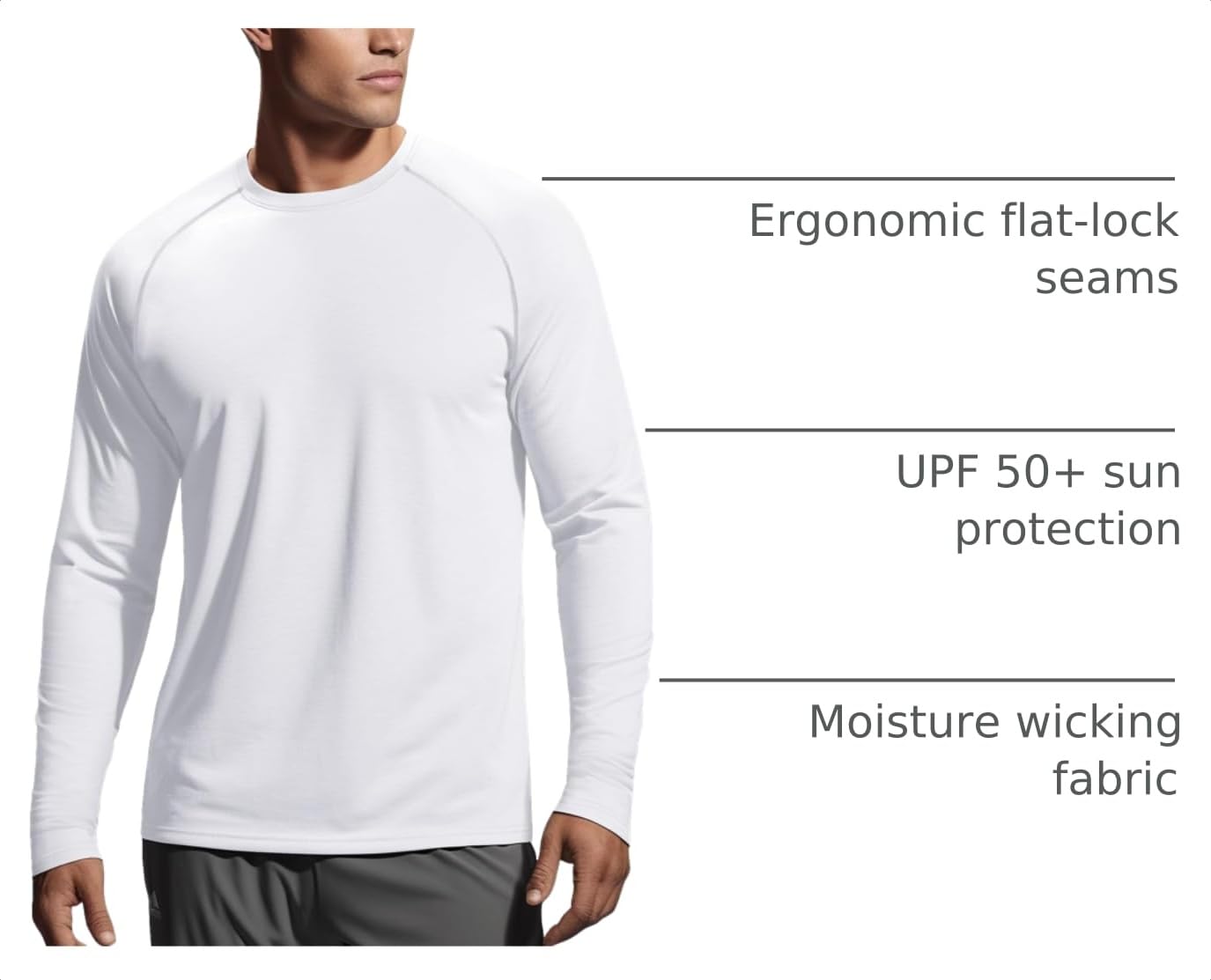 Long Sleeve Workout Shirts for Men Dry Fit(White,L)
