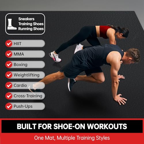 Large Exercise Mat for Home Workouts - 6'x4' Black