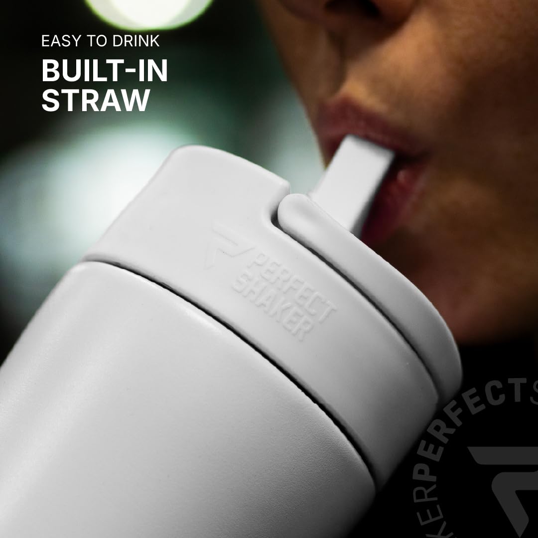 PerfectShaker LUMA Premium Stainless Steel Shaker with Built-in Straw - Double Wall Vacuum Insulated, Leak-Proof, Non-Toxic, ActionRod Mixing – Gym, Fitness & Travel Protein Shaker - 22oz (Blush)