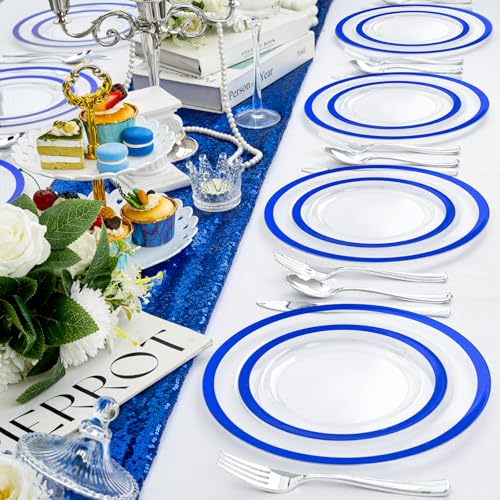120pcs Blue Plastic Plates for Party - 10in + 7in Heavyweight Disposable Set (Blue/120) by U-QE