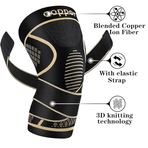 Adjustable Copper Knee Support Braces for Pain Relief (2 Pack)